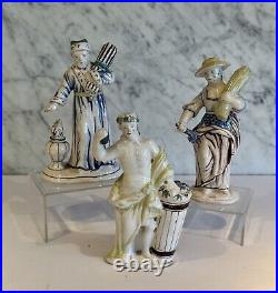 French Faience Tin Glazed Hand painted lot of 3 Four Season Figures 19th C