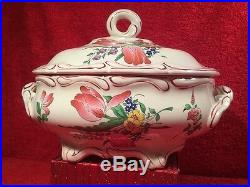 French Faience Tureen Flower Bouquet Vintage French Floral Lidded Tureen, ff627