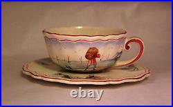French Faience Veuve Perrin Seau A Bouteille Tea Cup And Saucer Vp Antique