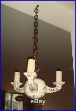 French Faience de Strasbourg Chandelier pendant with pair sconces wall lights