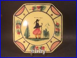 French HB Quimper Soleil Yellow Man 10 inch Octagonal Plate Hand Painted