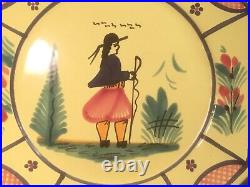 French HB Quimper Soleil Yellow Man 10 inch Octagonal Plate Hand Painted