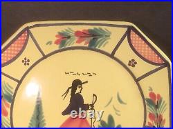 French HB Quimper Soleil Yellow Man 10 inch Octagonal Plate Hand Painted