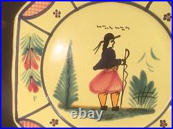 French HB Quimper Soleil Yellow Man 10 inch Octagonal Plate Hand Painted