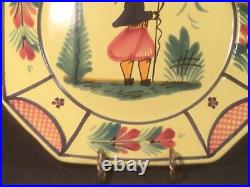 French HB Quimper Soleil Yellow Man 10 inch Octagonal Plate Hand Painted