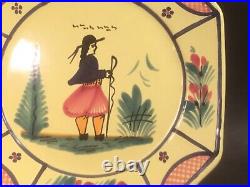 French HB Quimper Soleil Yellow Man 10 inch Octagonal Plate Hand Painted