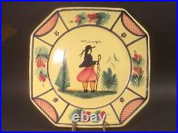 French HB Quimper Soleil Yellow Man 10 inch Octagonal Plate Hand Painted