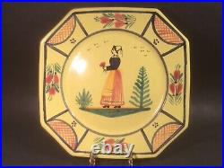 French HB Quimper Soleil Yellow Woman 10 inch Octagonal Plate Hand Painted