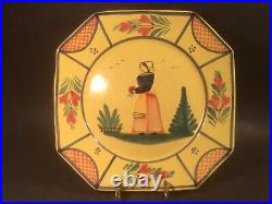 French HB Quimper Soleil Yellow Woman 10 inch Octagonal Plate Hand Painted