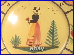 French HB Quimper Soleil Yellow Woman 10 inch Octagonal Plate Hand Painted