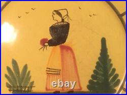 French HB Quimper Soleil Yellow Woman 10 inch Octagonal Plate Hand Painted