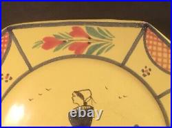 French HB Quimper Soleil Yellow Woman 10 inch Octagonal Plate Hand Painted