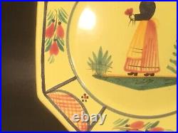 French HB Quimper Soleil Yellow Woman 10 inch Octagonal Plate Hand Painted