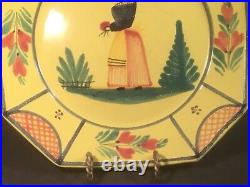 French HB Quimper Soleil Yellow Woman 10 inch Octagonal Plate Hand Painted