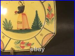 French HB Quimper Soleil Yellow Woman 10 inch Octagonal Plate Hand Painted