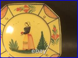 French HB Quimper Soleil Yellow Woman 10 inch Octagonal Plate Hand Painted