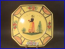 French HB Quimper Soleil Yellow Woman 10 inch Octagonal Plate Hand Painted