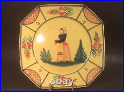 French HB Quimper Soleil Yellow Woman 10 inch Octagonal Plate Hand Painted