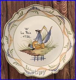 French Hand Painted Antique Plates. W La Paix Faience Rare Vintage Plates