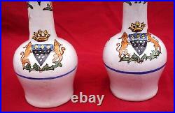 French Hand Painted Faience Arms Mont St Michel Oil Vinegar w Stand Malicorne