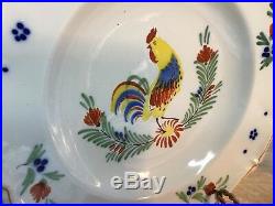 French Handpainted Faience Rooster Plates Set of Three c. 1892 by Keller & Guiren