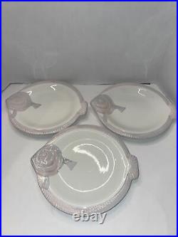 French Longwy Art Deco Plates Set Of 3 Fish Light Pink Made In France 1890-1930