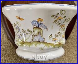 French Moustier Faience Vase Flower Vase Wall Pocket withwood Plaque