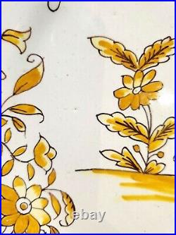 French Moustiers Faience Grotesque Floral Griffin Yellow Wall Plate Antique 1
