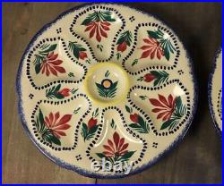 French Oyster Plate PAIR HB QUIMPER Hand Painted Signed Faience Majolica Signed