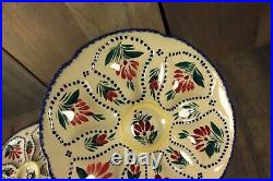 French Oyster Plate PAIR HB QUIMPER Hand Painted Signed Faience Majolica Signed
