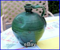 French Spanish Provence Antique Country Pottery Green Faience Confit Jug Jar