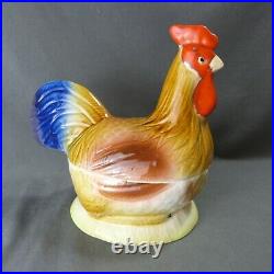 French Vintage Handmade Faience Ceramic ROOSTER Terrine signed MICHEL CAUGANT