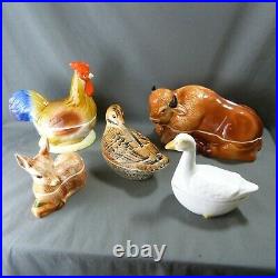 French Vintage Handmade Faience Ceramic ROOSTER Terrine signed MICHEL CAUGANT