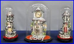 French Vintage Mantel set Faience group horses farming clock under glass dome