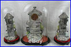 French Vintage Mantel set Faience group horses farming clock under glass dome