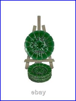 French antique 1880 Sarreguemine majolica Side Plates Emerald 8 plates & platter