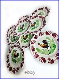 French antique 1900 Choisy le roi rooster / cockerel /Coq Plates 7/18cms x 9