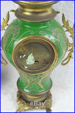 French antique Faience porcelain Green art nouveau clock