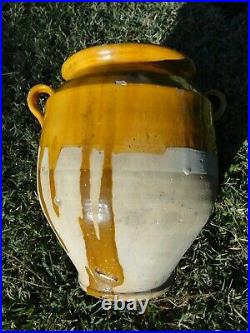 French antique art Pottery pot a confit Redware faience yellowware