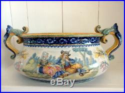 French antique faience vintage ceramic jardiniere cachepot Henriot Quimper large