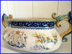 French antique faience vintage ceramic jardiniere cachepot Henriot Quimper large