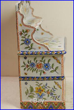 French faience bureau, late 19th century, large & heavy, signed, very colorful