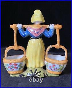 GEO MARTEL MILKMAID With BASKETS DOUBLE SALT DESVRES French Faience Antique c1910
