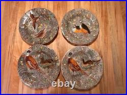 GIEN French Rambouillet Dinner Plate Set Set of 4, Bird Hunting Scenes