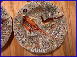 GIEN French Rambouillet Dinner Plate Set Set of 4, Bird Hunting Scenes