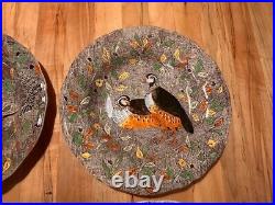 GIEN French Rambouillet Dinner Plate Set Set of 4, Bird Hunting Scenes