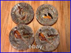 GIEN French Rambouillet Dinner Plate Set Set of 4, Bird Hunting Scenes