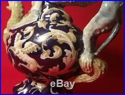 GROTESQUE ostrich teapot antique french faience gien majolica monkey vtg pottery