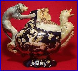 GROTESQUE ostrich teapot antique french faience gien majolica monkey vtg pottery