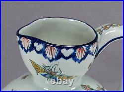 Gien France Hand Painted Flowers Cornucopia Birds Insects Faience Jug 1866-1875